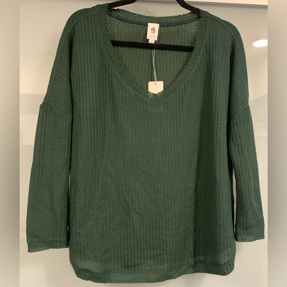 NWT, Flawless, Forest Green Waffle V-Neck T with Drop Sleeves, Size Small - Picture 1 of 7